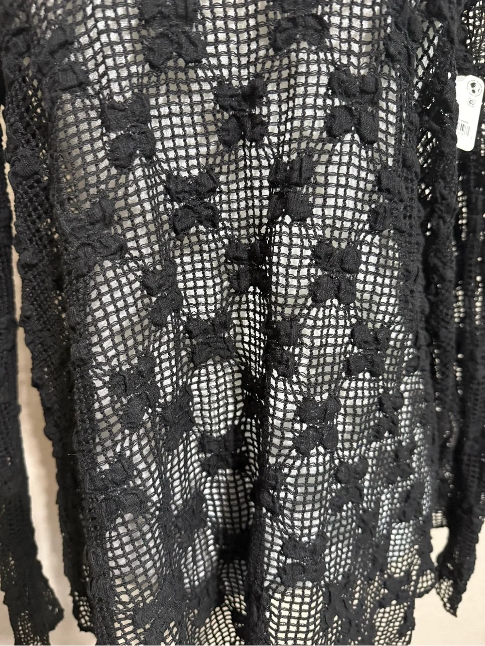 Free People Grady Black Crochet Open Back Long Sleeve Top ($98) - Oversized XS